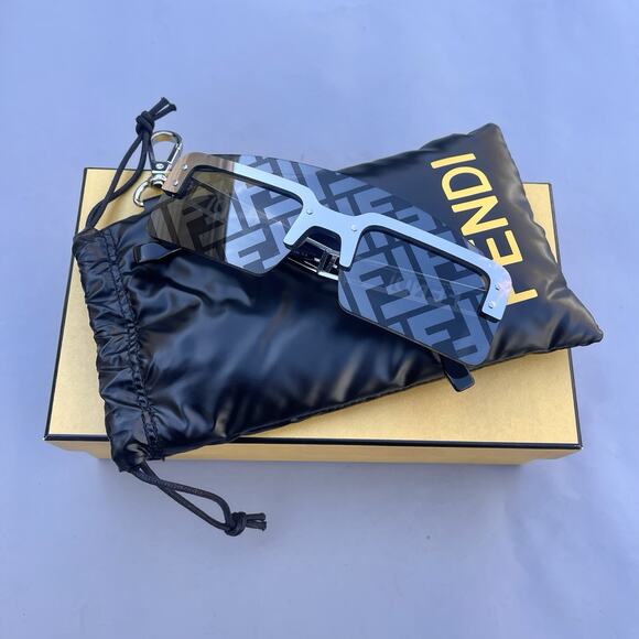 NEW Fendi Metal Acetate FF Shield Sunglasses FE40023U Shiny Smoke Mirror main image 7